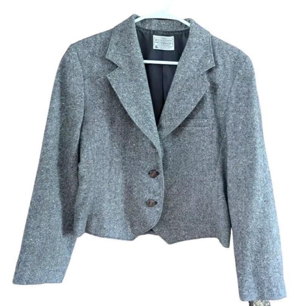 Vintage Womens Pendleton 100% Wool Blazer, Size 14, Gray Tweed 3 Button EUC
